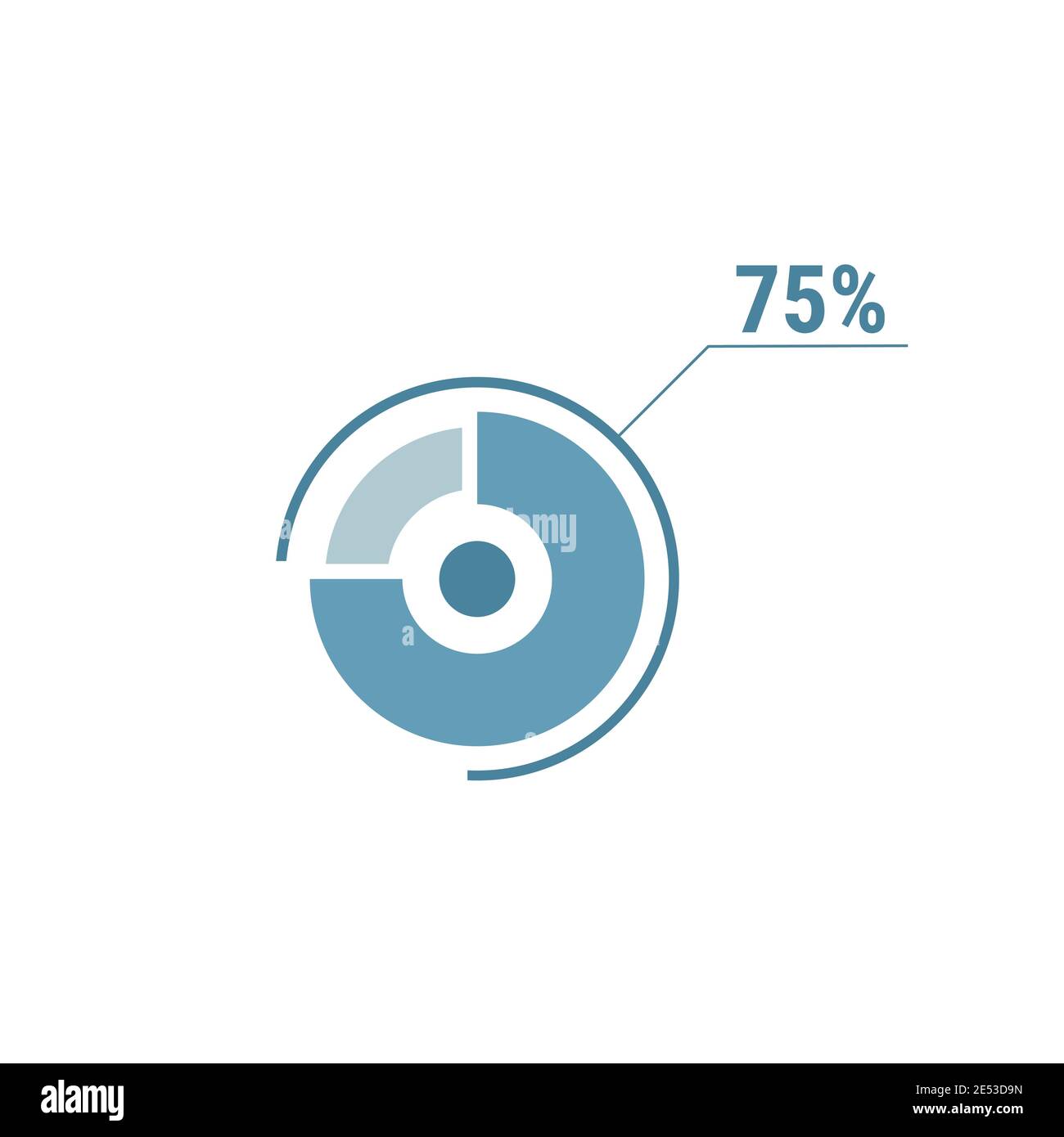 75 grafico circolare vettoriale settantacinque per cento, grafico del diagramma percentuale per la progettazione dell'interfaccia utente web, illustrazione vettoriale piatta. Illustrazione Vettoriale