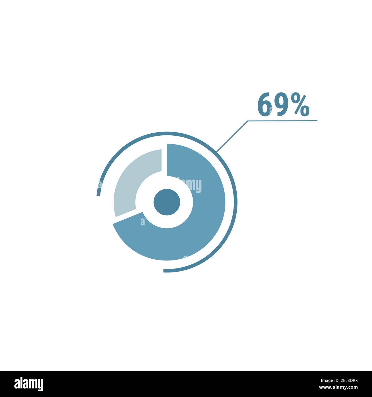 69 grafico circolare vettoriale al sessantanove%, grafico del diagramma percentuale per la progettazione dell'interfaccia utente web, illustrazione vettoriale piatta. Illustrazione Vettoriale