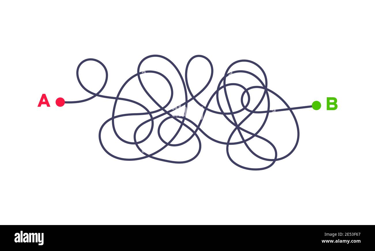 Percorso complesso dall'illustrazione vettoriale dei punti A a B. Caos semplificazione, risoluzione dei problemi e ricerca di soluzioni aziendali concetto di sfida. Od. Disegnata a mano Illustrazione Vettoriale Percorso complesso dall'illustrazione vettoriale dei punti A a B. Caos semplificazione, risoluzione dei problemi e ricerca di soluzioni aziendali concetto di sfida. Od. Disegnata a mano Illustrazione Vettoriale
