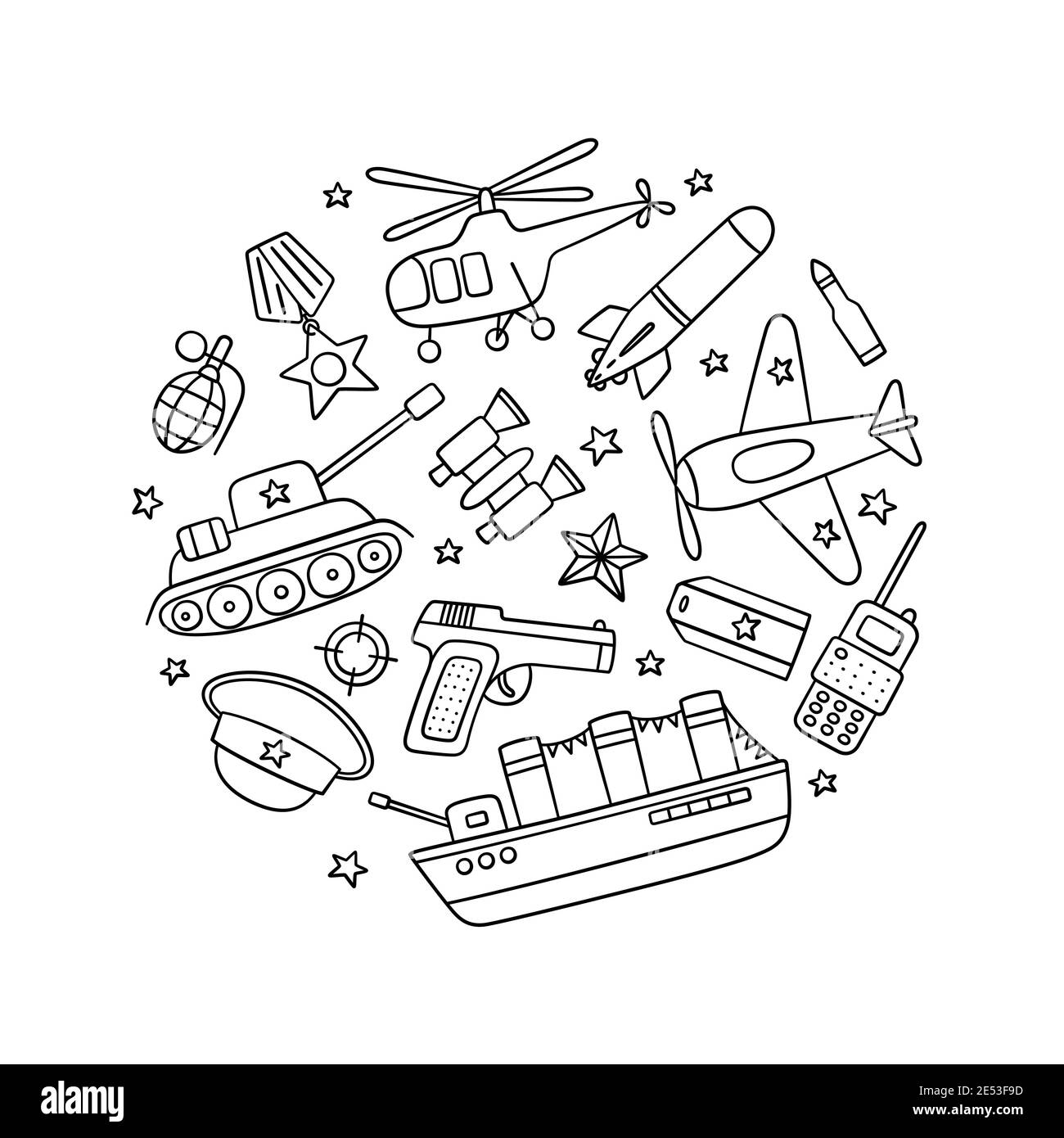 Oggetti per il Defender della Giornata della Patria 23 febbraio e il giorno della Vittoria 9 maggio. Illustrazione Vettoriale