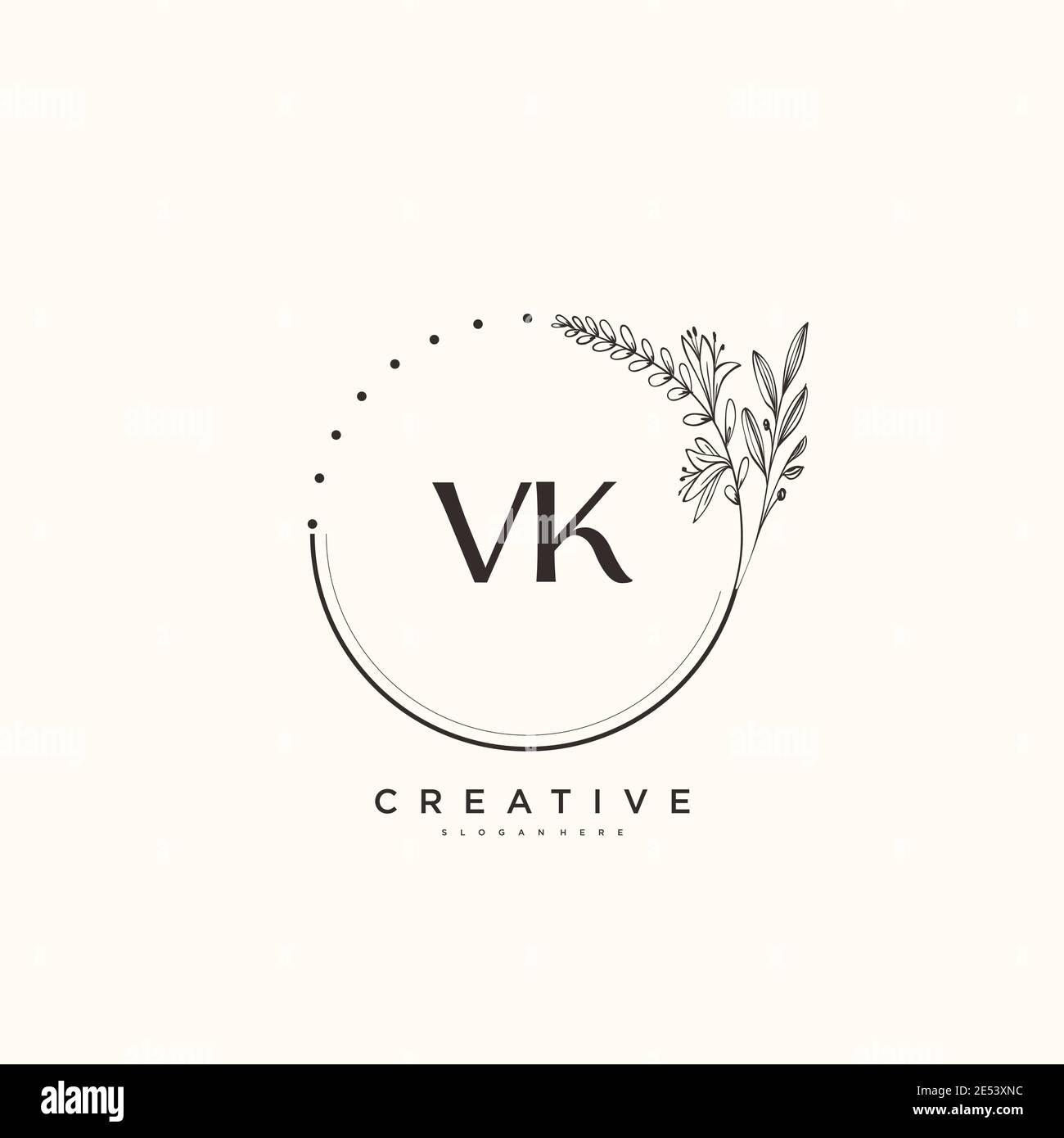 VK Beauty Vector primo logo art, calligrafia logo di firma iniziale, matrimonio, moda, gioielli, boutique, floreale e botanico con temp creativa Illustrazione Vettoriale