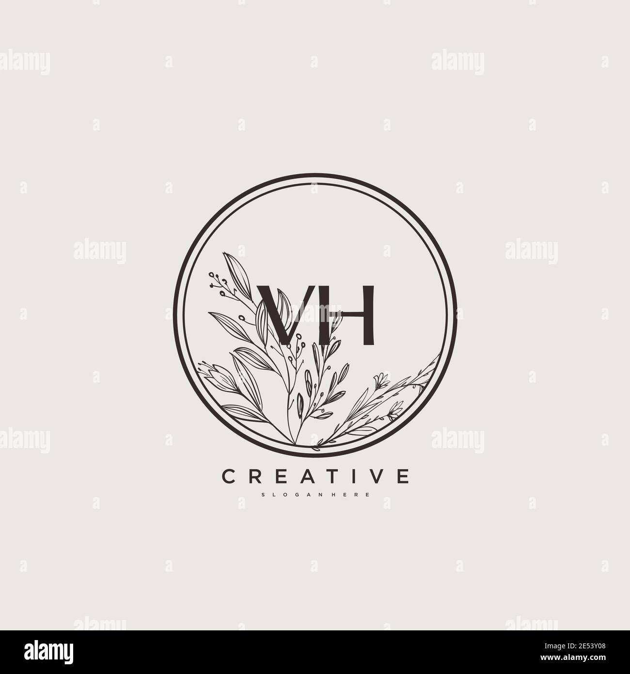 VH Beauty Vector primo logo art, calligrafia logo di firma iniziale, matrimonio, moda, gioielli, boutique, floreale e botanico con temp creativa Illustrazione Vettoriale