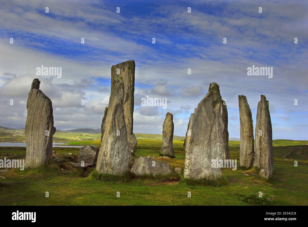 Calanais in piedi pietre sull'isola di Lewis Foto Stock