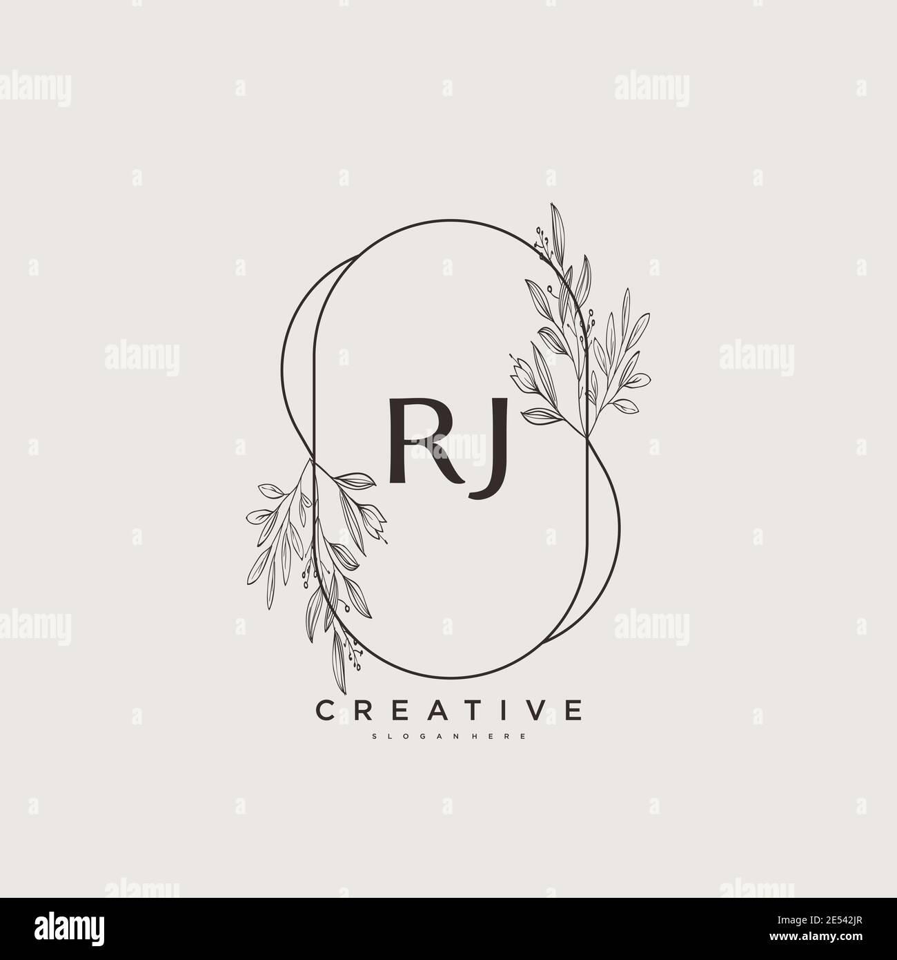 RJ Beauty vettoriale primo logo arte, scrittura a mano logo di firma iniziale, matrimonio, moda, gioielli, boutique, floreale e botanico con temperatura creativa Illustrazione Vettoriale
