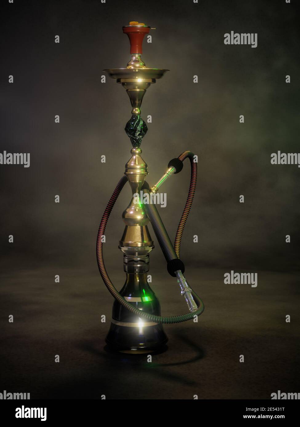 Rendering 3D del tradizionale tubo di acqua di tabacco turco al buio sfondo Foto Stock