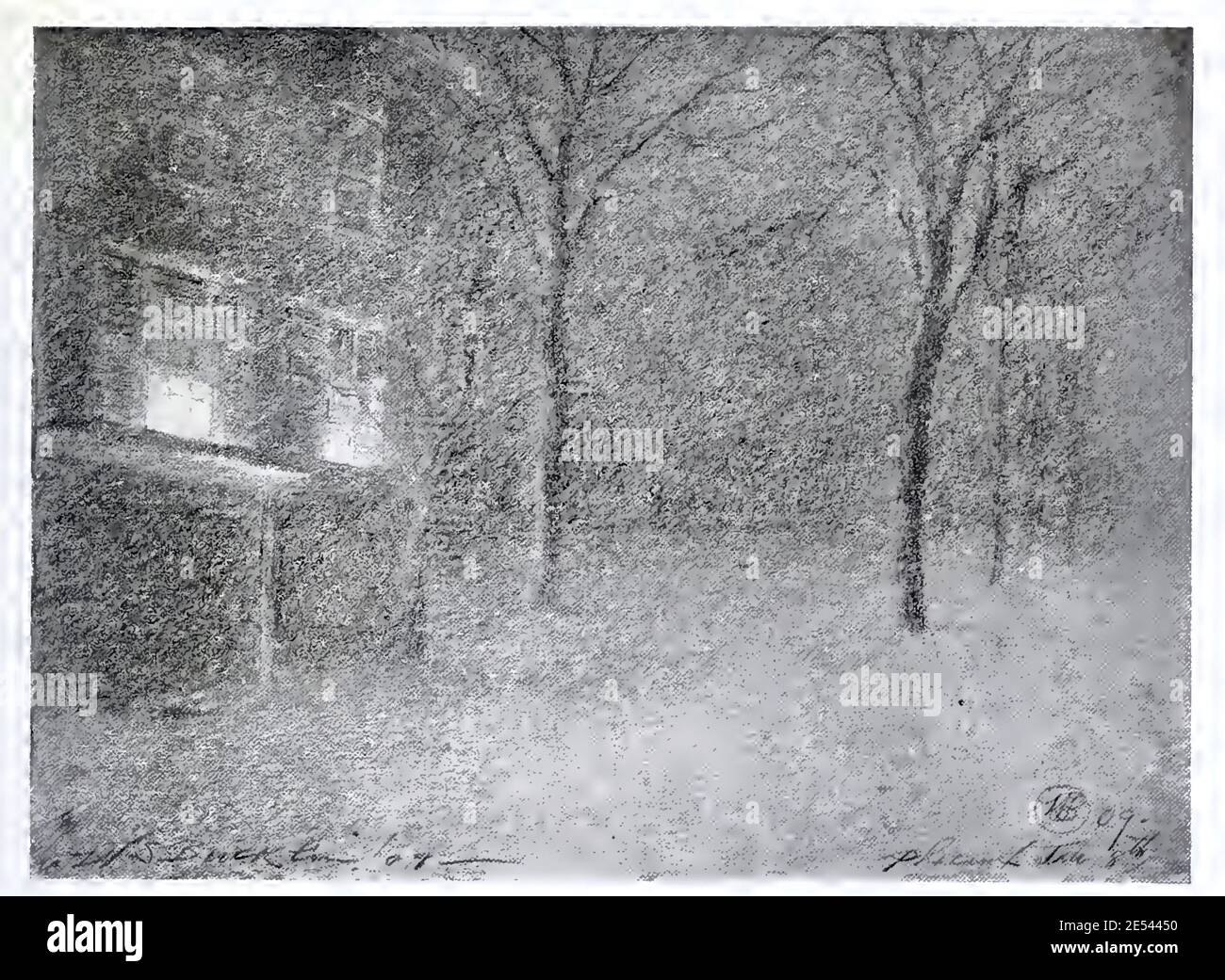 William Savery Bucklin stampa dal titolo Winter Night at Phalanx from 1922 Foto Stock