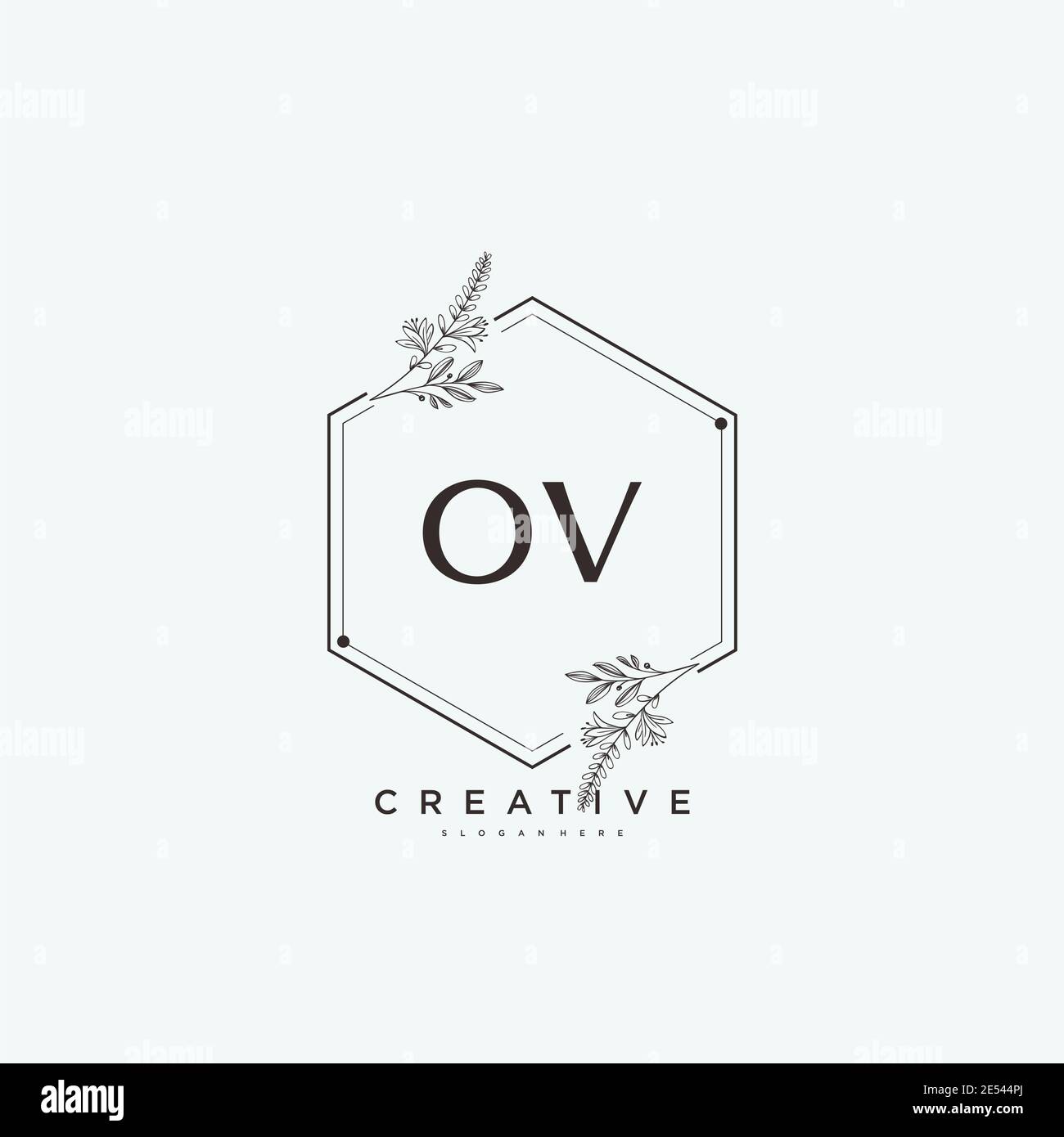 OV Beauty Vector primo logo art, calligrafia logo di firma iniziale, matrimonio, moda, gioielli, boutique, floreale e botanico con temperatura creativa Illustrazione Vettoriale