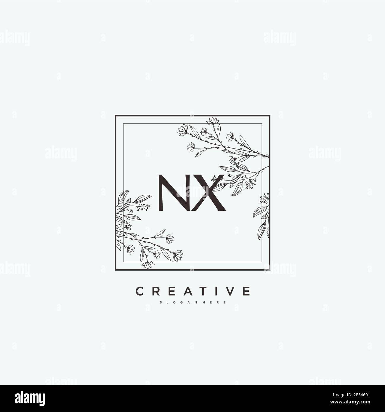 NX Beauty Vector primo logo art, calligrafia logo di firma iniziale, matrimonio, moda, gioielli, boutique, floreale e botanico con temp creativo Illustrazione Vettoriale