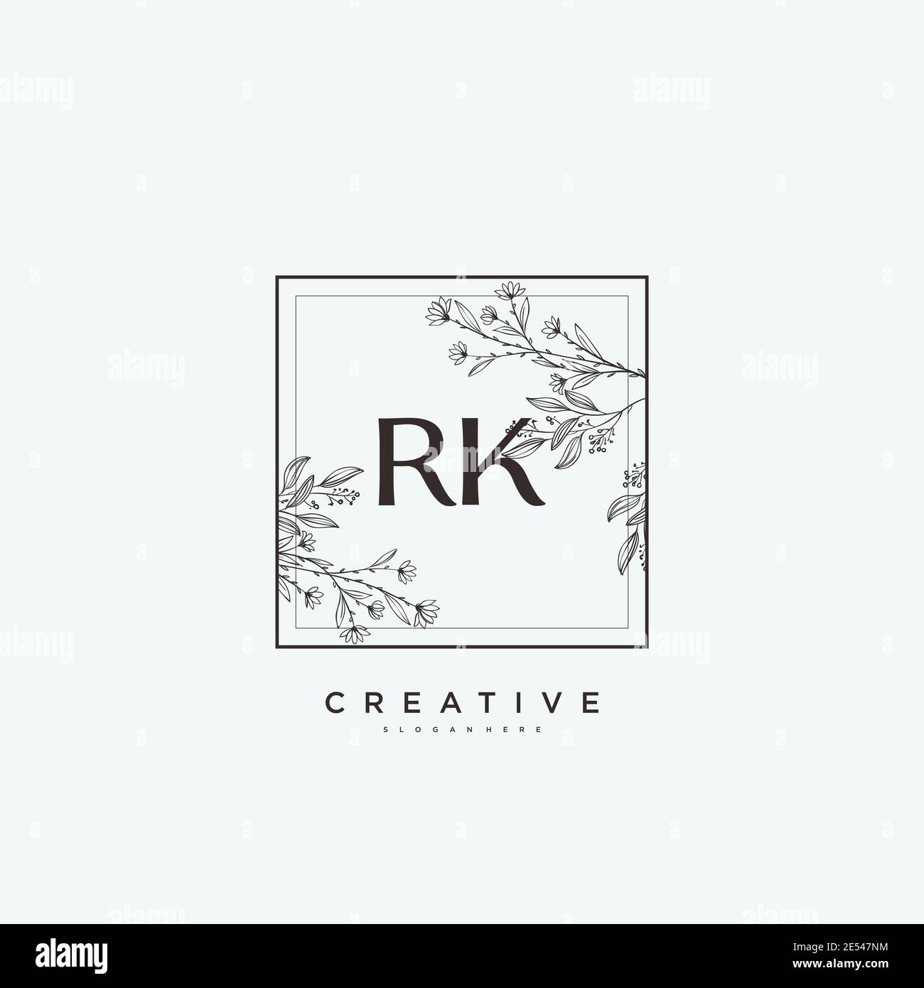 RK Beauty vettoriale primo logo arte, scrittura a mano logo di firma iniziale, matrimonio, moda, gioielli, boutique, floreale e botanico con temp creativa Illustrazione Vettoriale