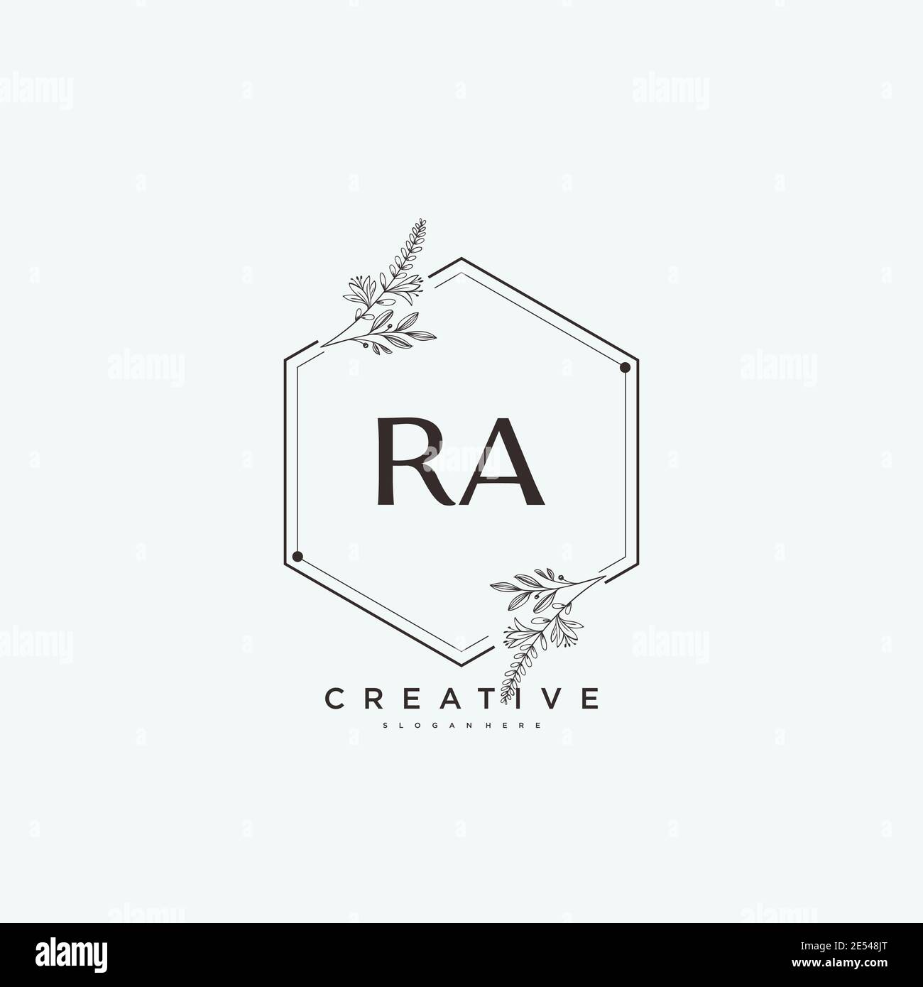 Ra Beauty vettoriale primo logo arte, scrittura a mano logo di firma iniziale, matrimonio, moda, gioielli, boutique, floreale e botanico con temp creativa Illustrazione Vettoriale