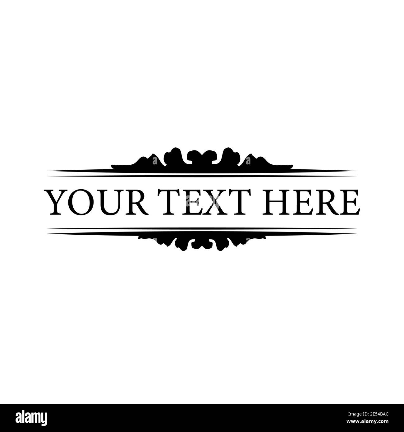 Testo decorativo classico o cornice del titolo isolato su sfondo bianco. Illustrazione del vettore araldico araldico. Ornamento floreale nero. Design Eleme Illustrazione Vettoriale