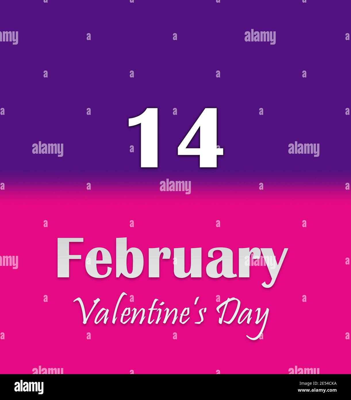 San Valentino. Testo della pagina del calendario di febbraio 14 su sfondo viola e rosa Foto Stock