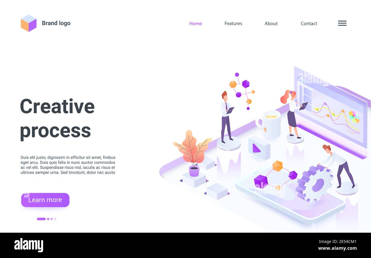 Le persone di affari brainstorming, lavoro nell'illustrazione vettoriale isometrica del concetto di processo di analisi creativa. Cartoon 3d digital Modern Expertise service, analista business team brainstorming landing page Illustrazione Vettoriale