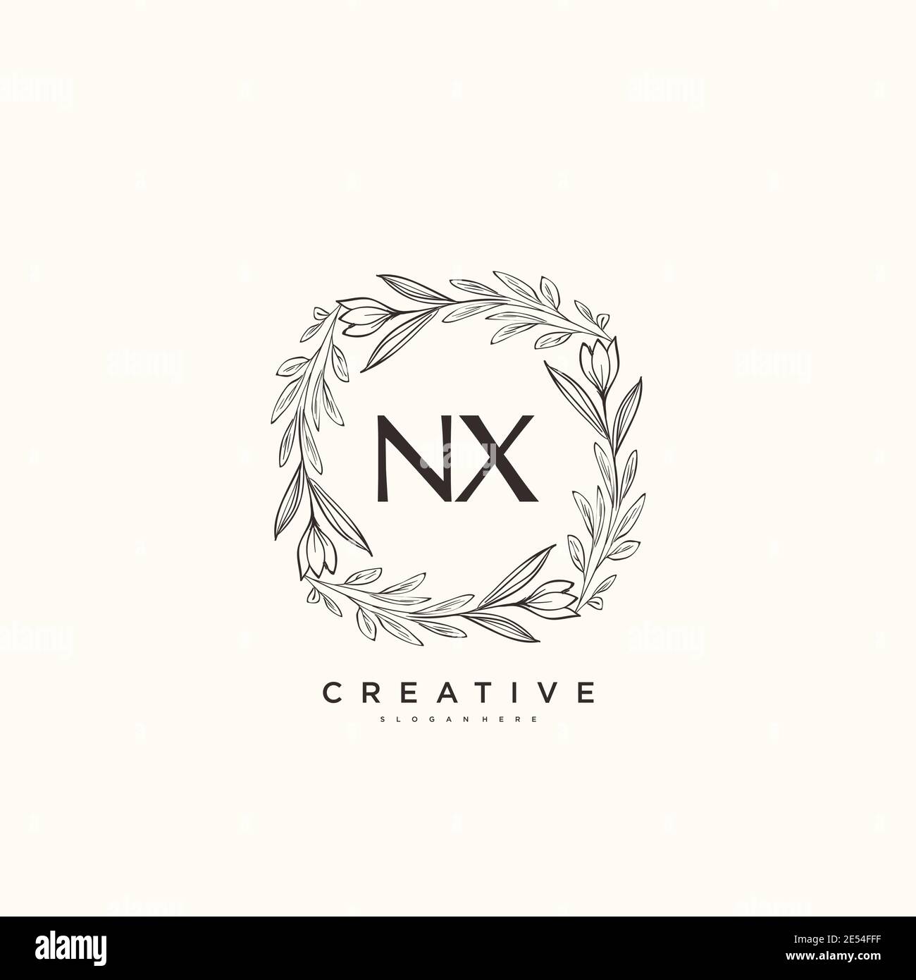 NX Beauty Vector primo logo art, calligrafia logo di firma iniziale, matrimonio, moda, gioielli, boutique, floreale e botanico con temp creativo Illustrazione Vettoriale