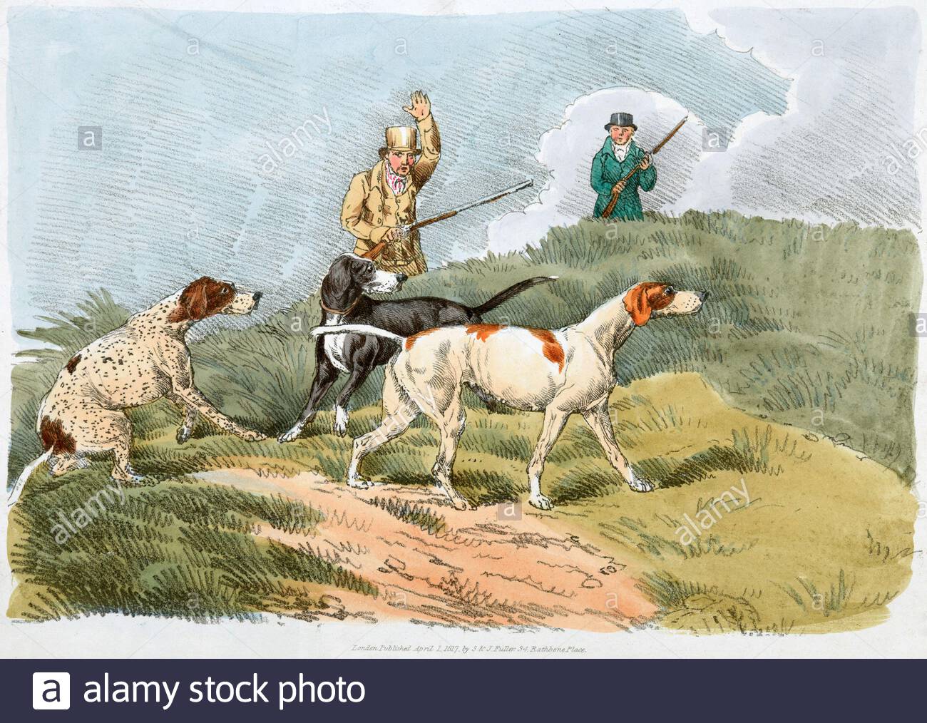 Scena di caccia, Inghilterra, illustrazione d'epoca del 1817 Foto Stock