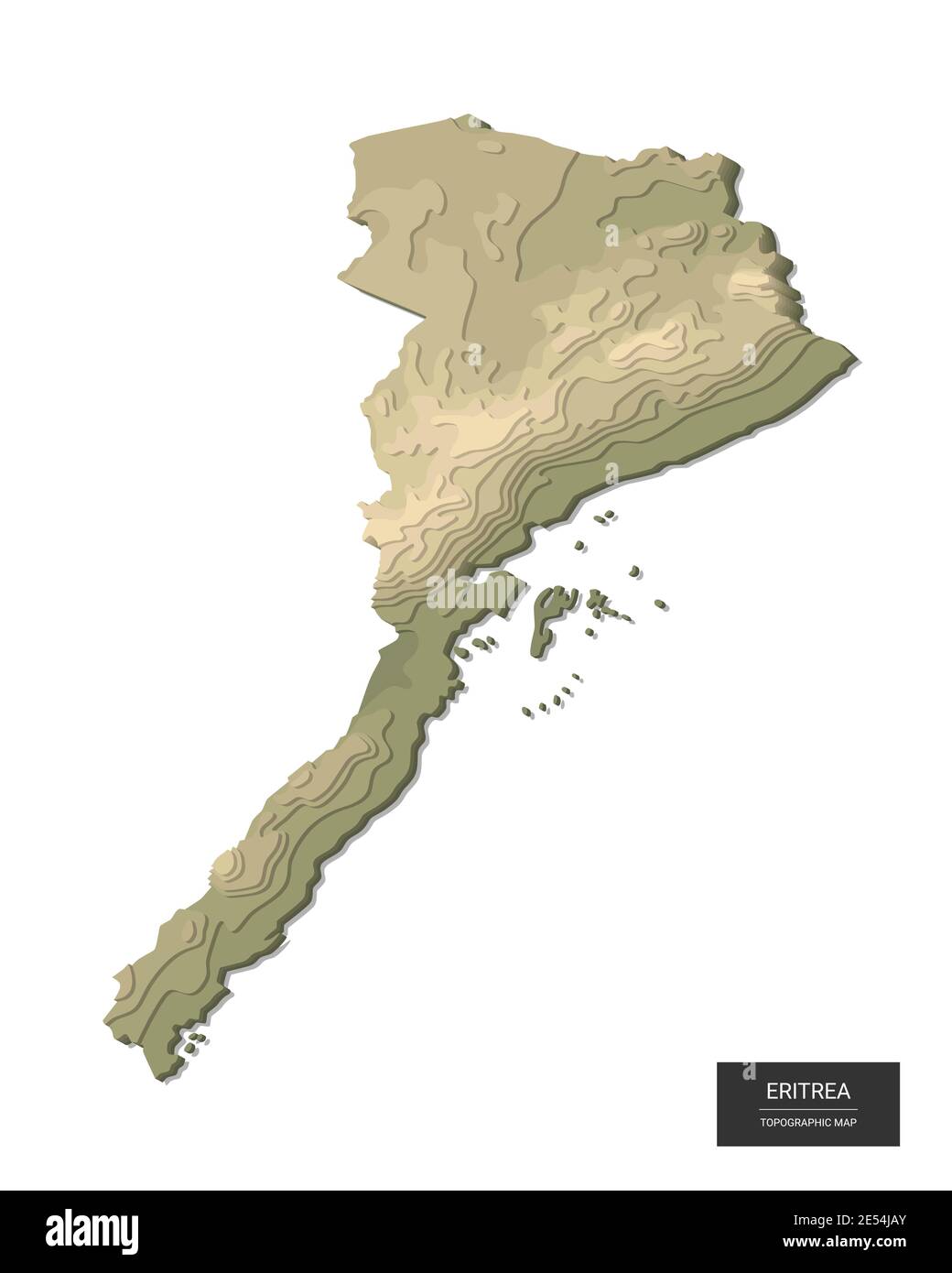 Mappa Eritrea - Mappa topografica digitale 3D ad alta quota. Illustrazione vettoriale 3D. Rilievo colorato, terreno accidentato. Cartografia e topologia. Illustrazione Vettoriale