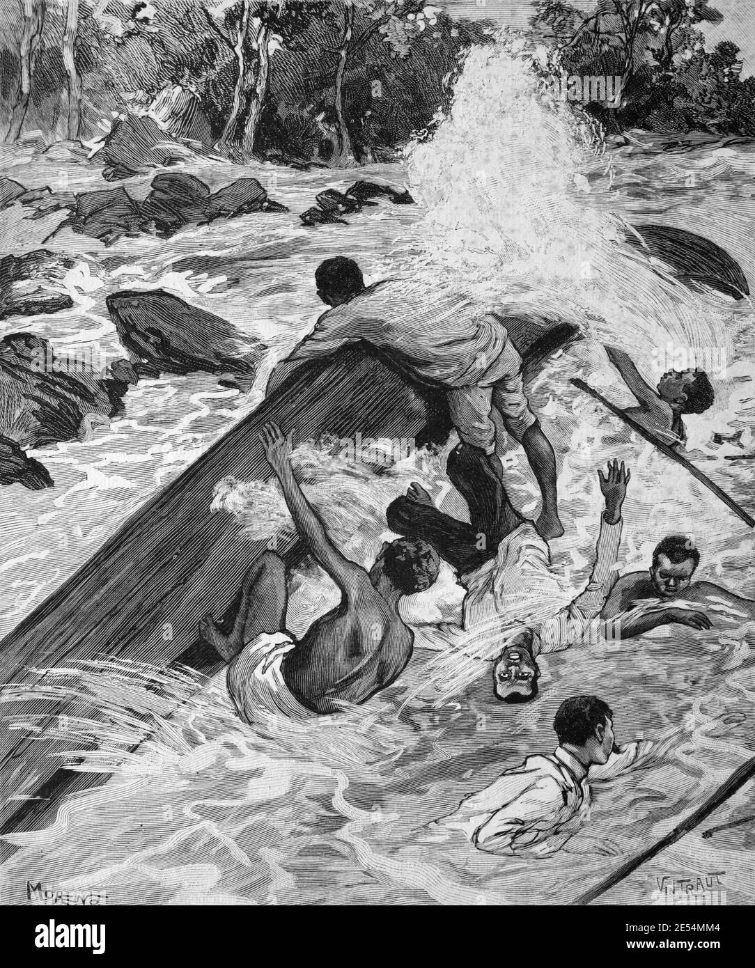 Rapide sul fiume Niger West Africa 1902 Vintage Illustration O incisione Foto Stock