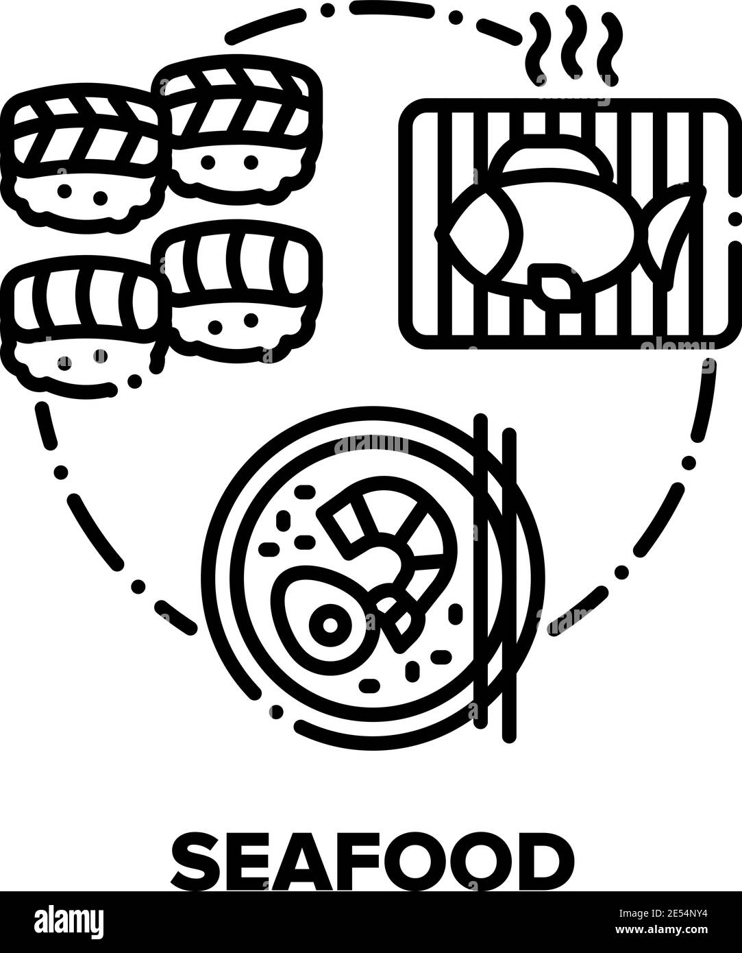 Pesce snack Vector Concept illustrazioni nere Illustrazione Vettoriale