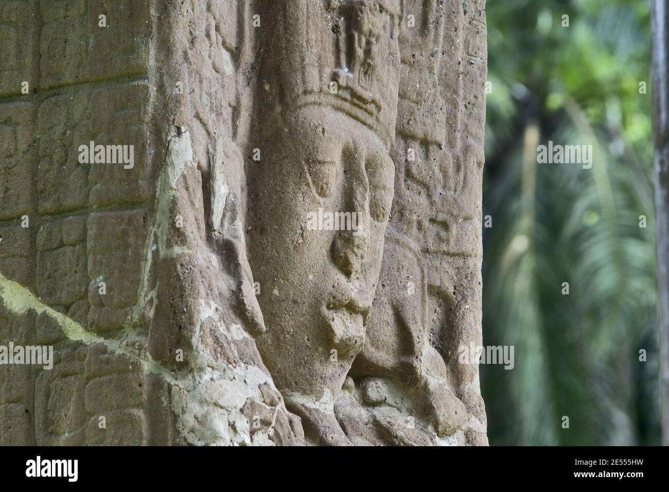 Quirigua, Guatemala: Stela del sovrano maya a Quirigua. Quirigua è un antico sito archeologico Maya nel dipartimento di Izabal. Foto Stock