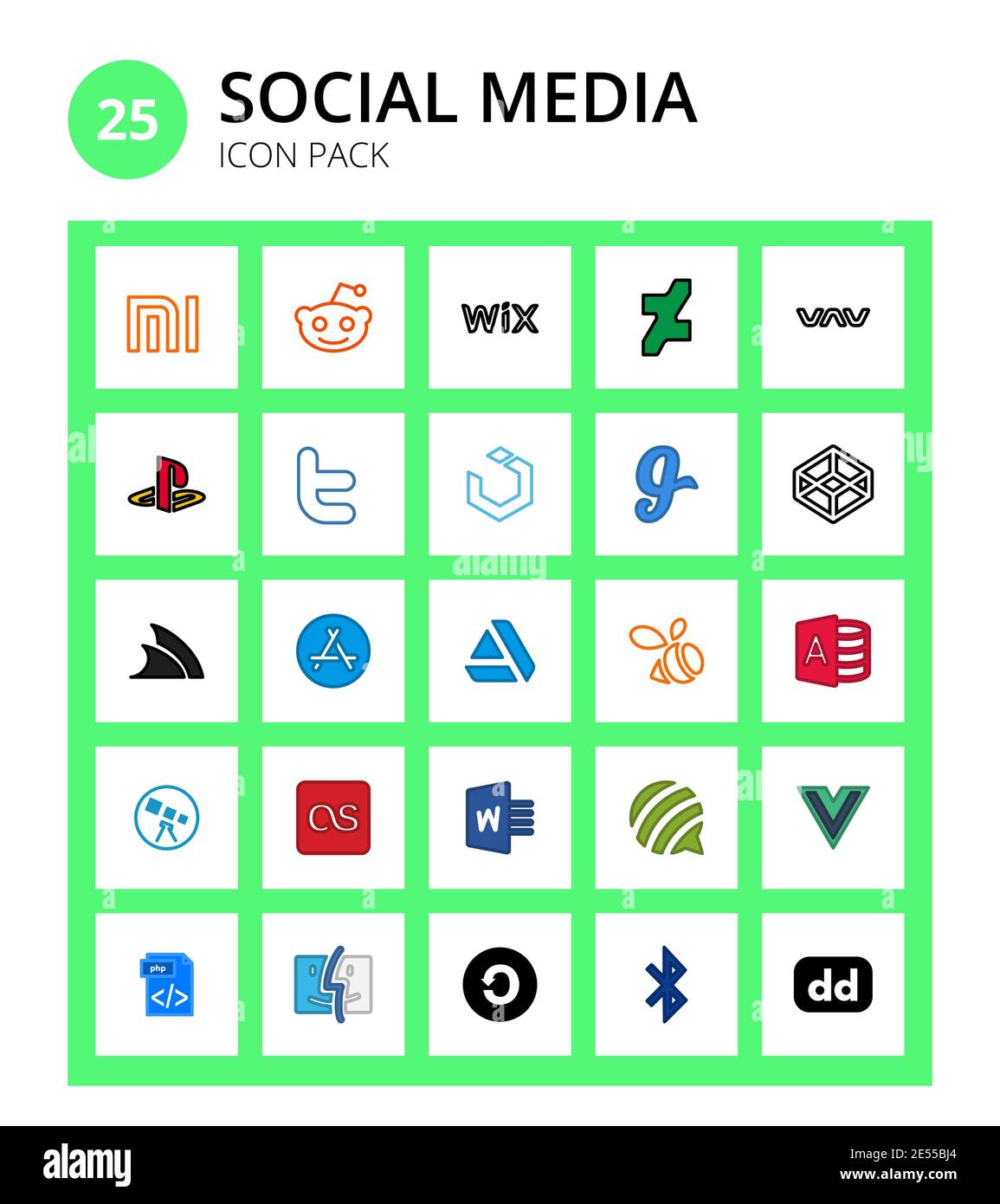 25 Social Icon lastfm, microsoft Access, glide, Swame, store elementi di progettazione vettoriale editabili Illustrazione Vettoriale