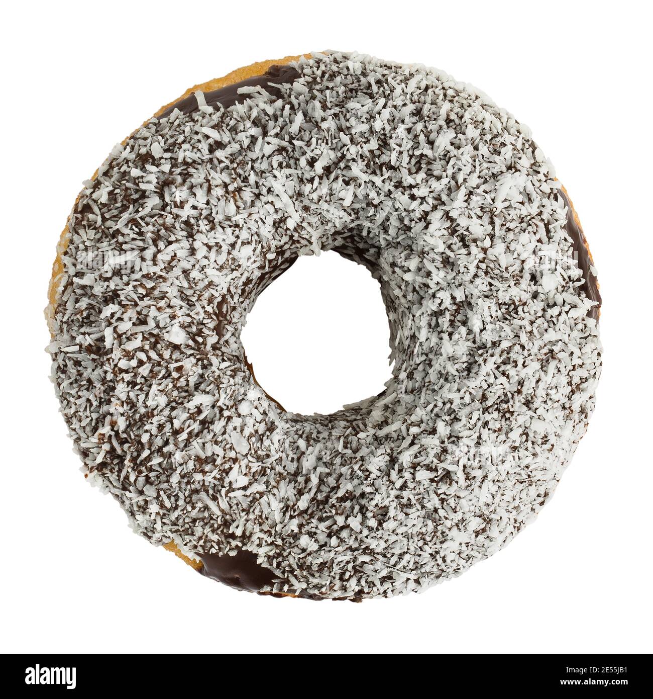 Ciambella in glassa di cioccolato e fiocchi di cocco. Foto Stock