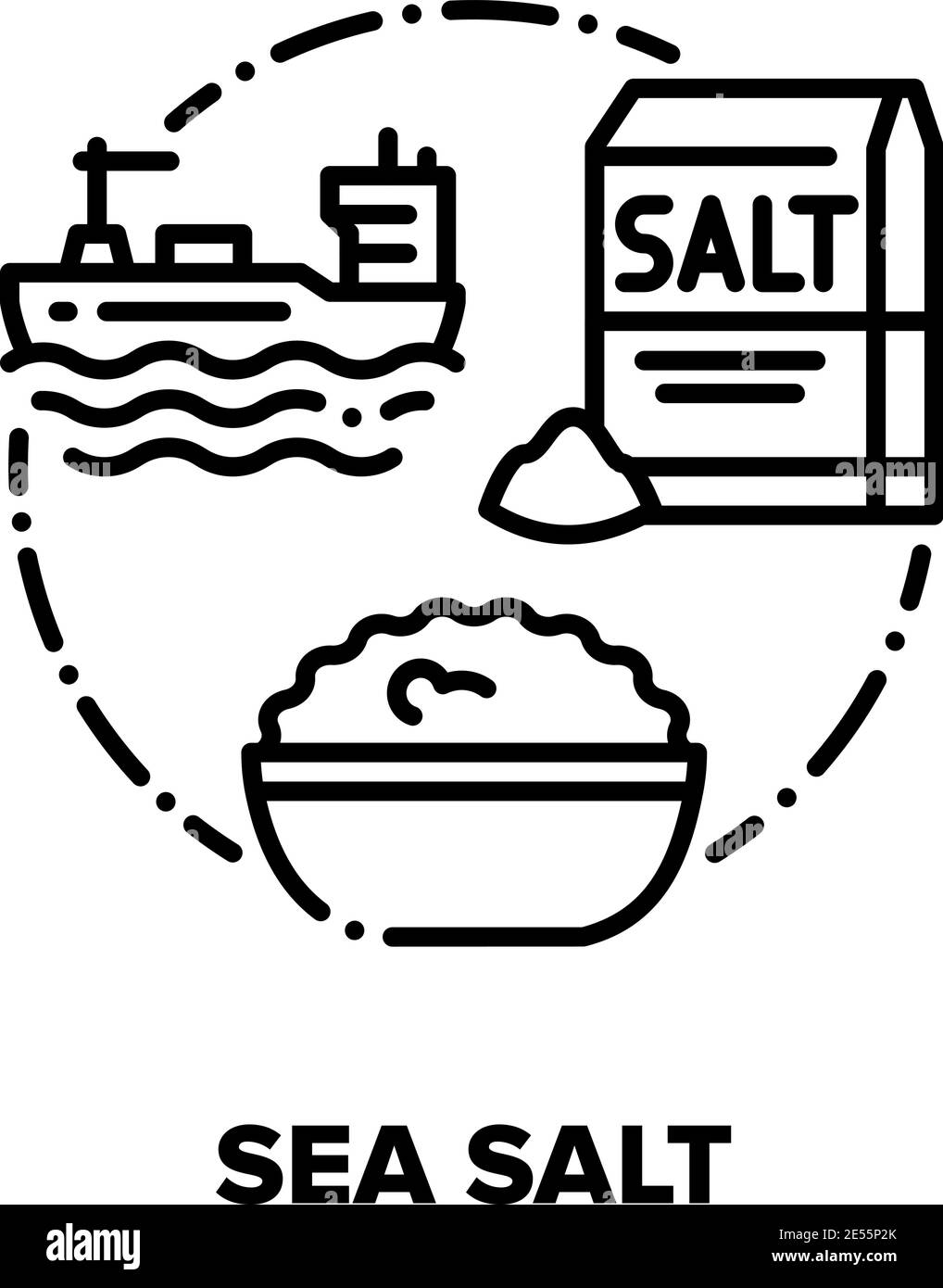 Sea Salt Spice Vector Concept illustrazioni nere Illustrazione Vettoriale