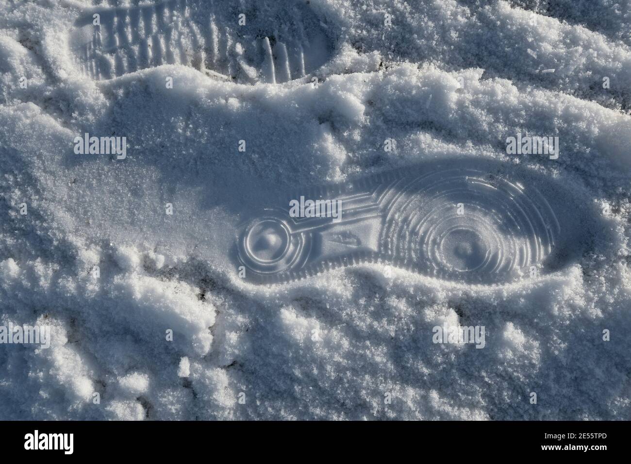 Impronte nella neve (gennaio 2021) al Christmas Common, Oxfordshire, Inghilterra, Regno Unito Foto Stock