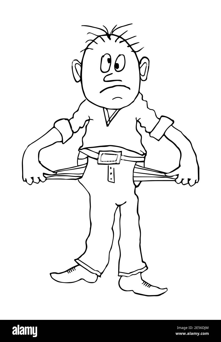 Povero uomo. Scomparti vuoti . Personaggio cartoon. Immagine vettoriale monocromatica in design piatto. Concetto aziendale Illustrazione Vettoriale