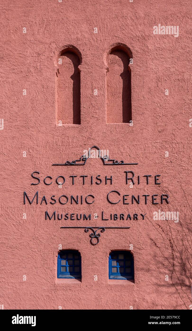 Scottish Rite Masonic Center, Santa Fe, New Mexico, USA. Foto Stock