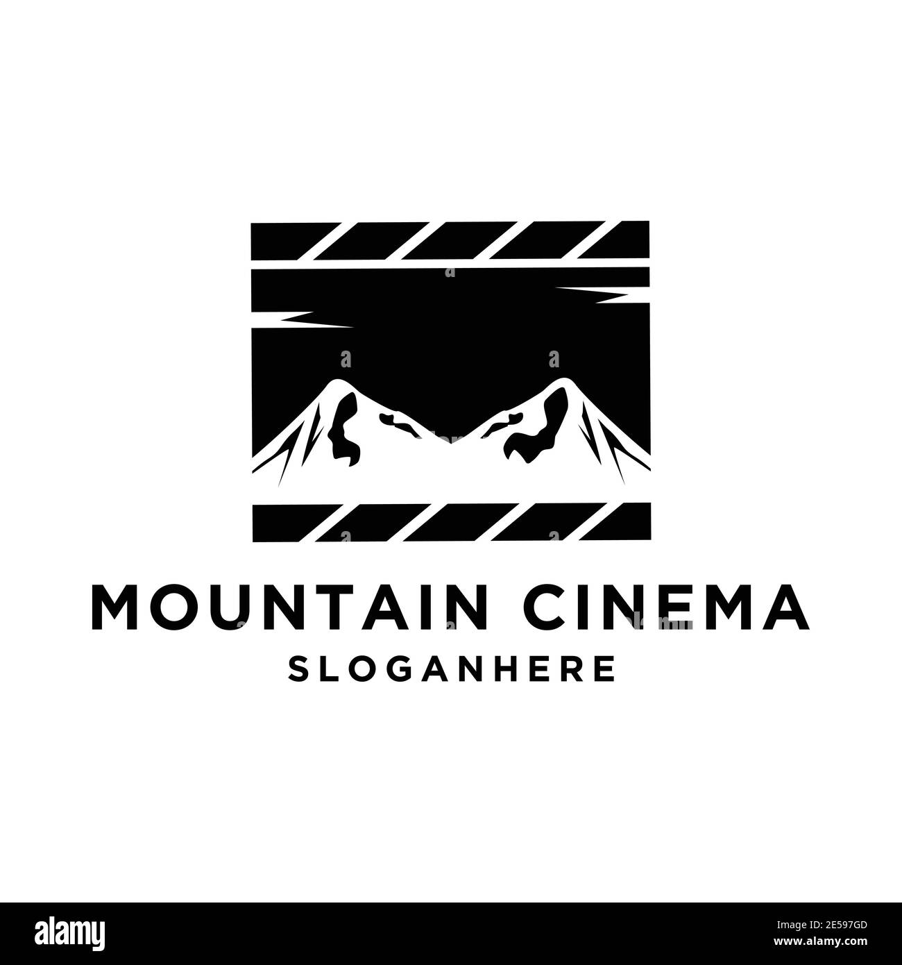 Cinema con elemento vettoriale di design del logo negativo dello spazio montano Illustrazione Vettoriale