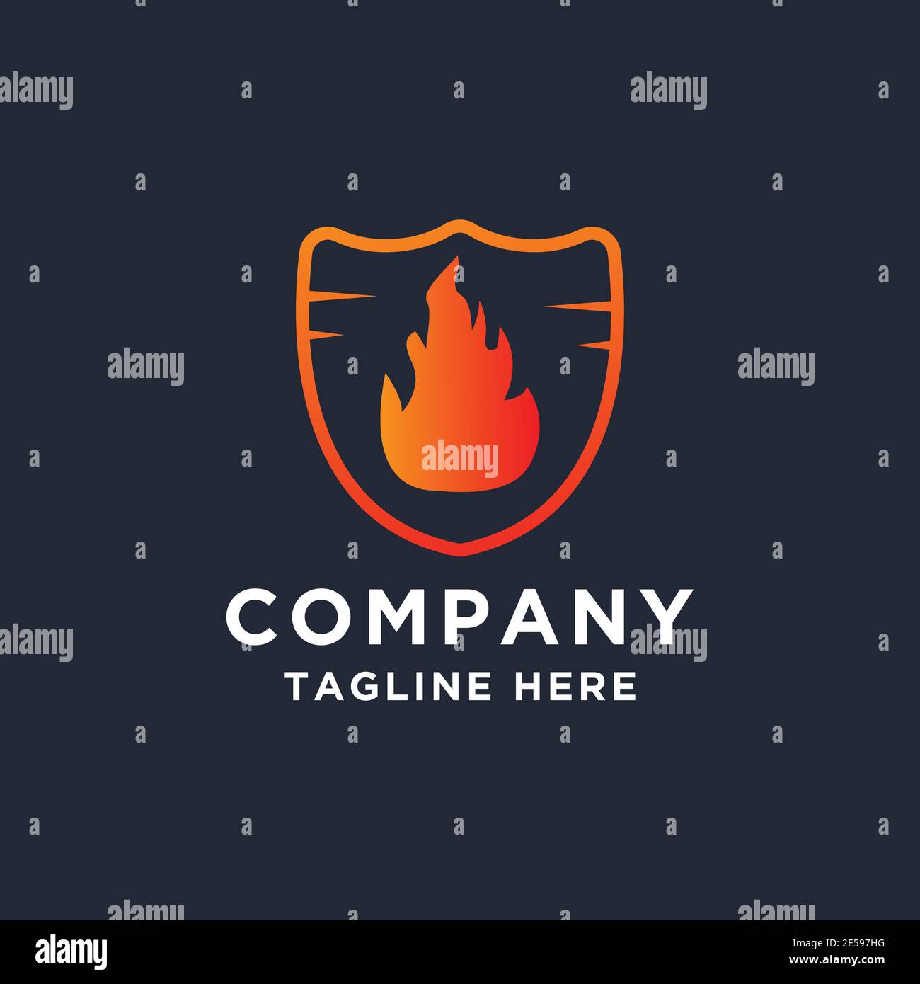 Design con logo Shield Fire Flame Illustrazione Vettoriale