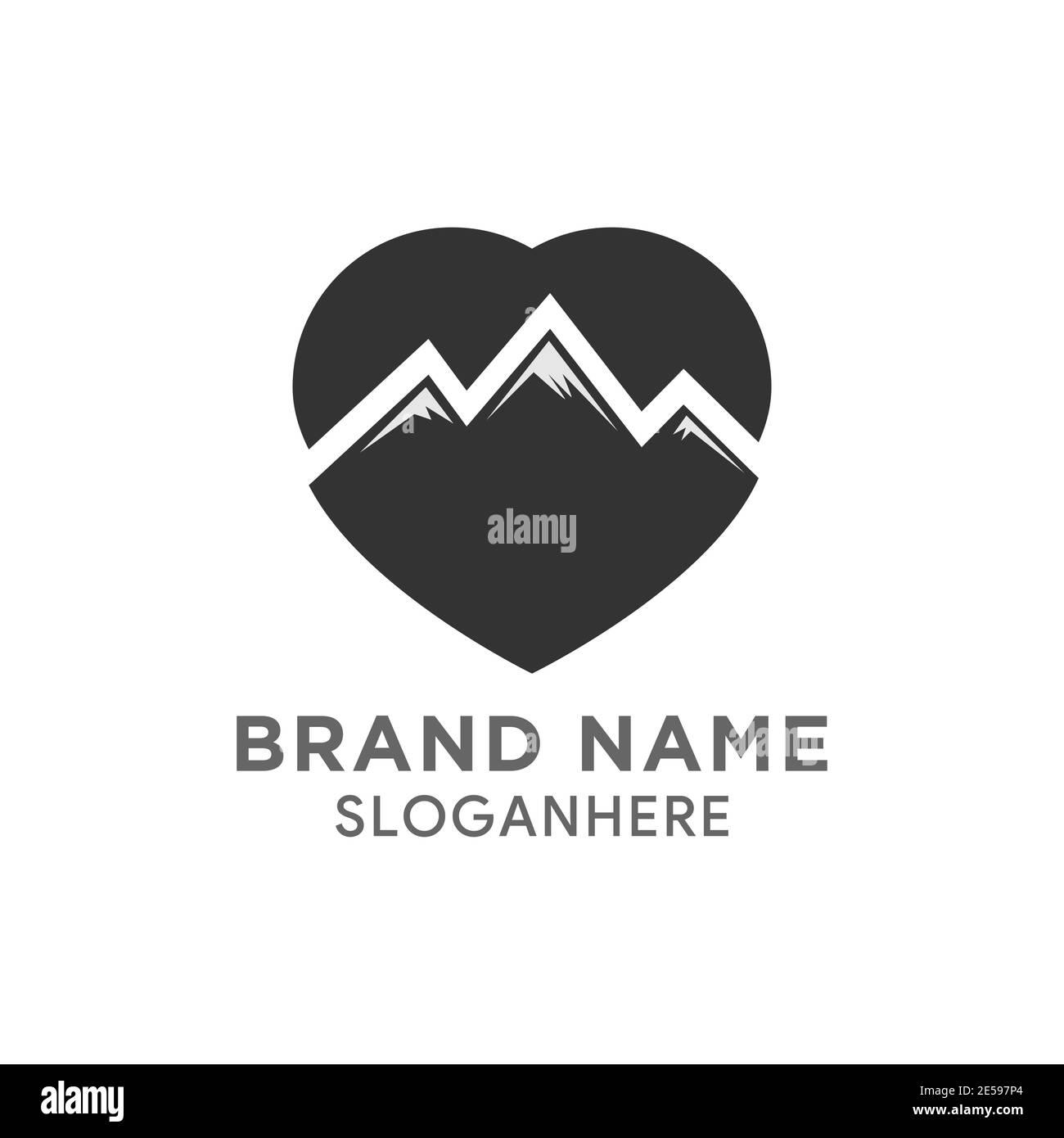 vettore di disegno del logo dell'amore della montagna Illustrazione Vettoriale