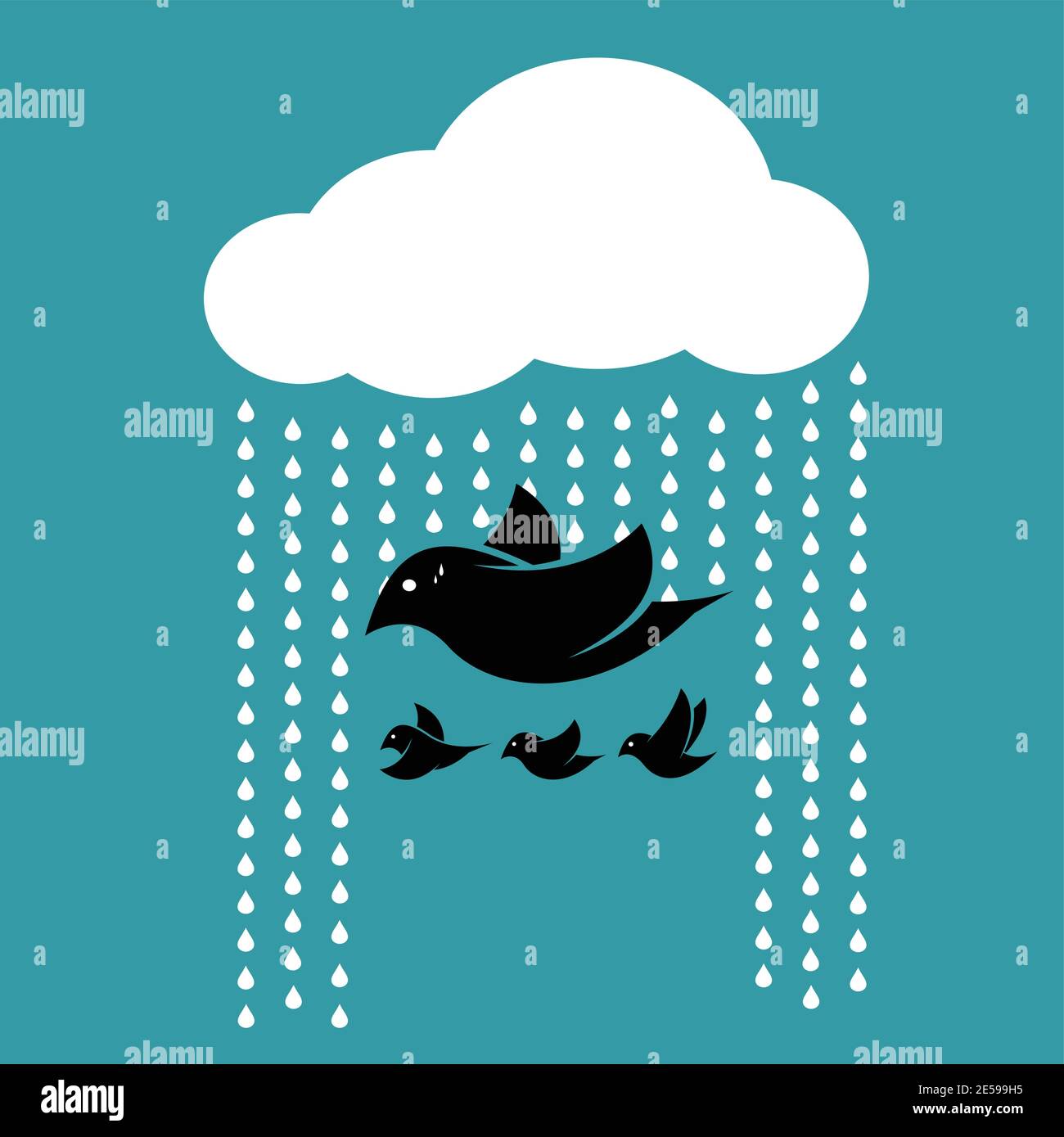 Uccelli che volano nel cielo quando piove. Concetto di sacrificio.semplice illustrazione vettoriale a livelli modificabile. Animali selvatici. Illustrazione Vettoriale