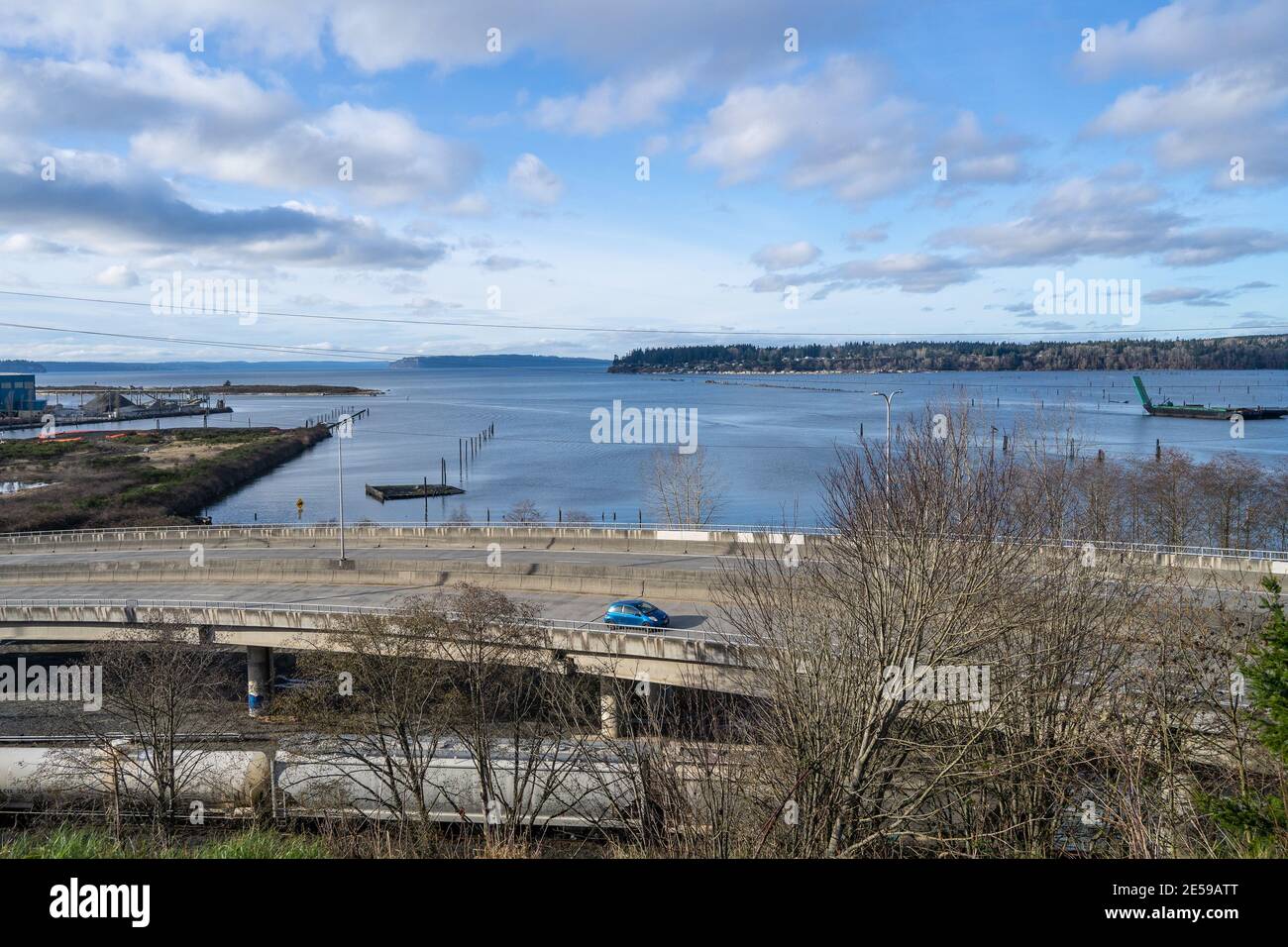 Port Gardner è un'insenatura di Possessione Sound su cui si trova la città di Everett, Washington. Il fiume Snohomish scorre verso l'estremità nord del Foto Stock