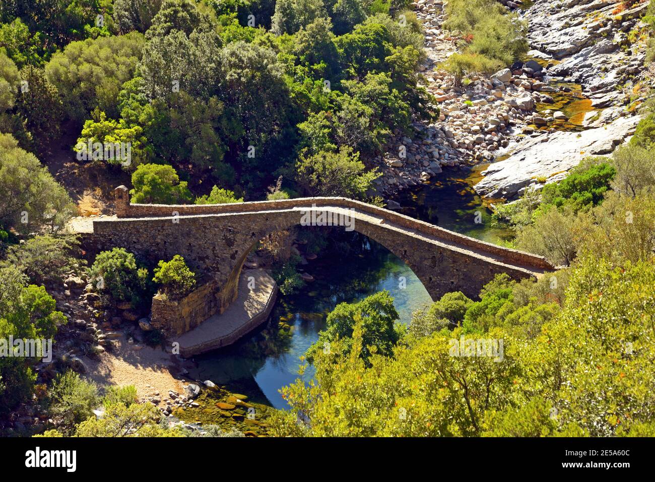 Vecchio ponte Spenlunca vicino al villaggio di Ota, Patrimonio Mondiale, Francia, Corsica, Porto, Otago Foto Stock