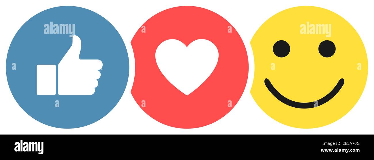 Imposta le icone social, come Heart Smiley, Thumb up icona come Illustrazione Vettoriale