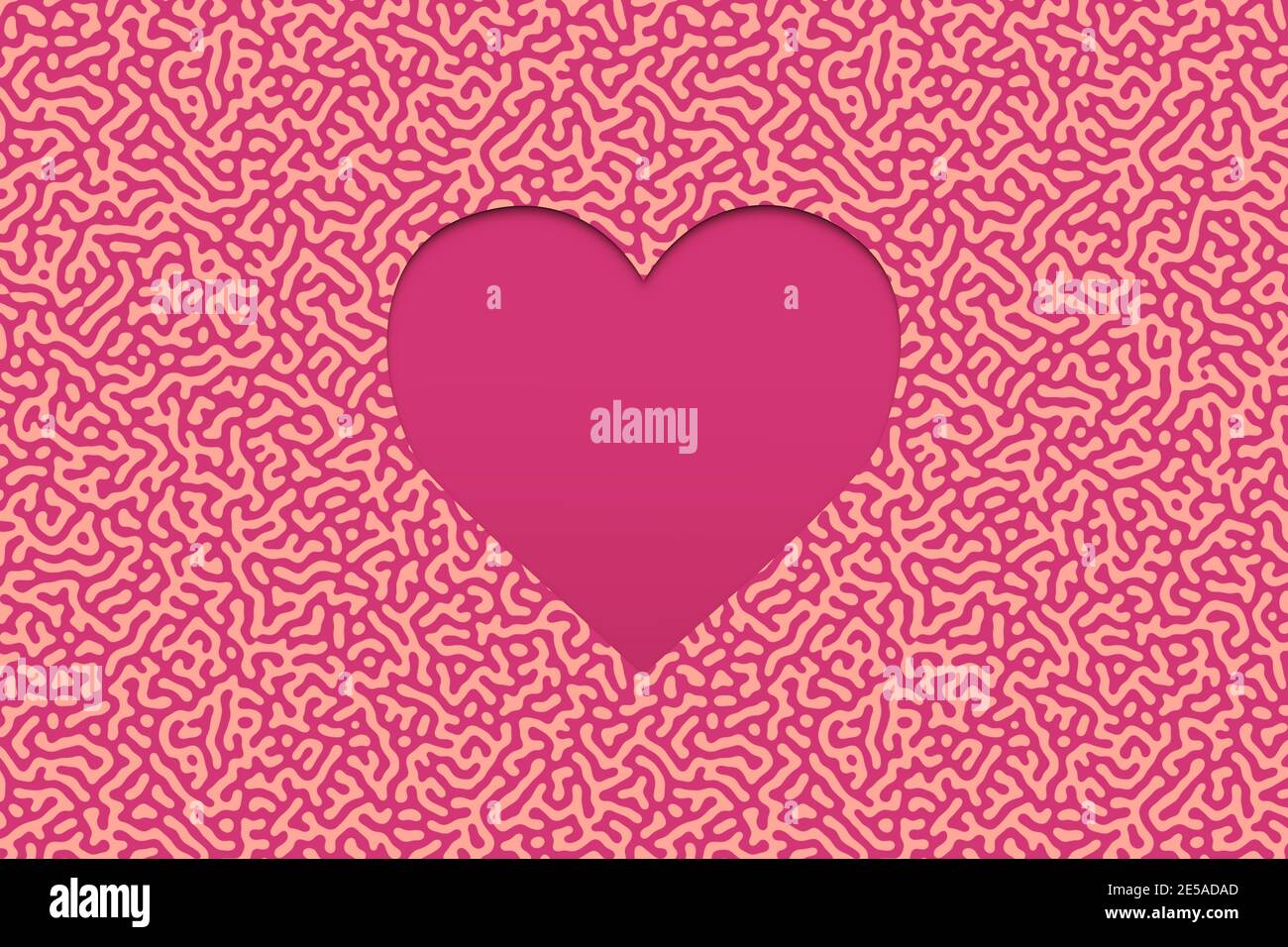Semplice schema di diffusione della reazione astratto e minimalista con una forma cardiaca al centro. Copia sfondo spazio in tonalità rosa per il giorno di San Valentino o. Foto Stock