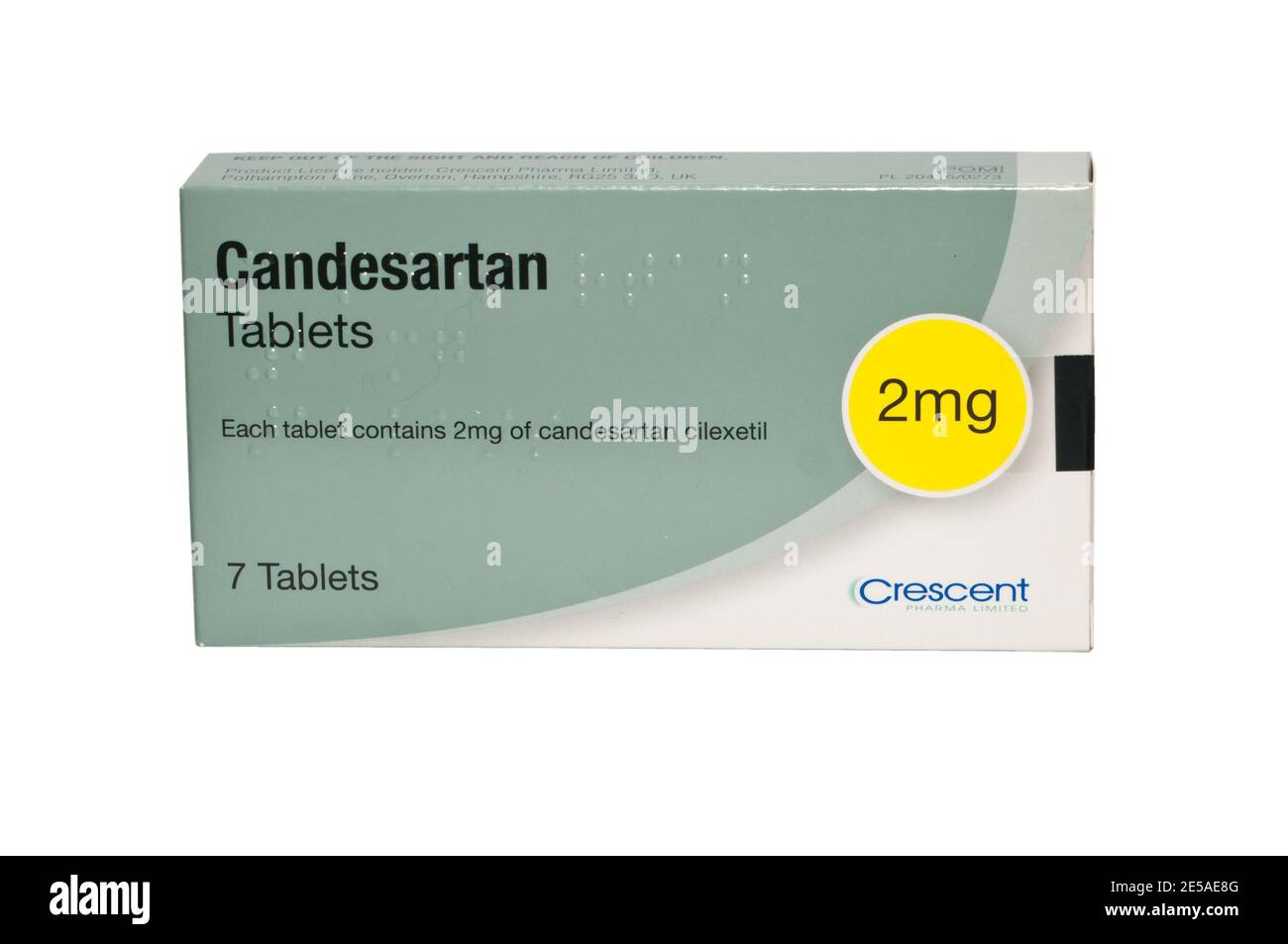 Confezione Confezione scatola di compresse da 2 mg di Candesartan Foto Stock