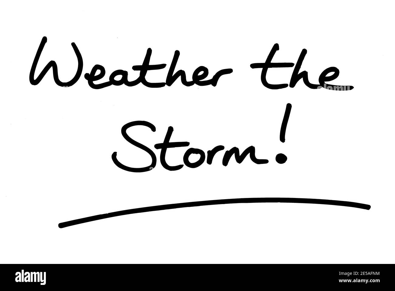 Meteo la tempesta! scritto a mano su sfondo bianco. Foto Stock