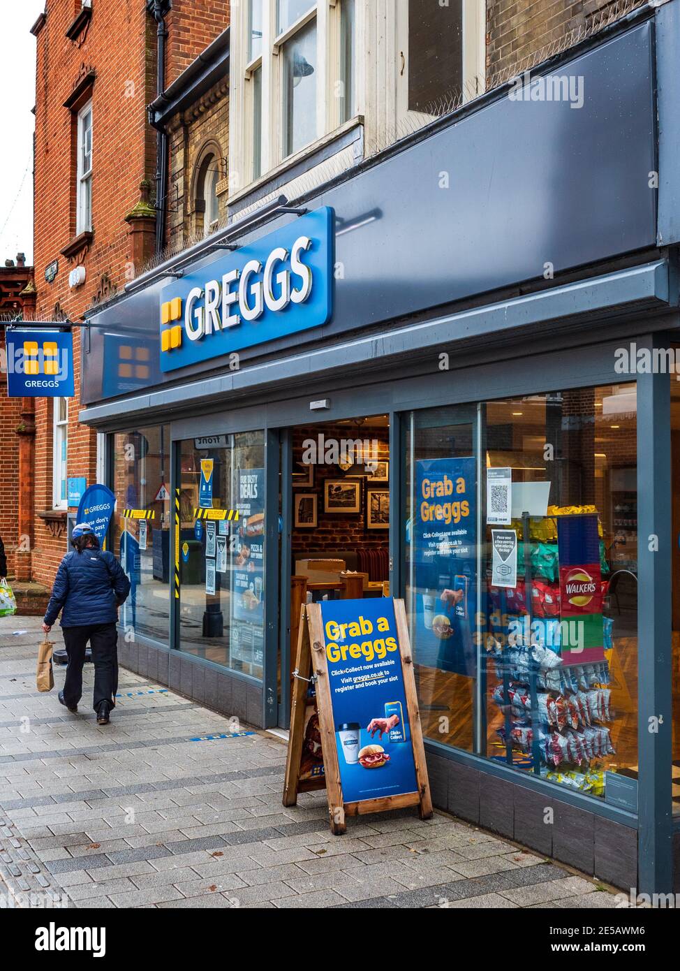 Greggs Bakery - Greggs Cafe and Bakery Food Store in Felixstowe Regno Unito Foto Stock