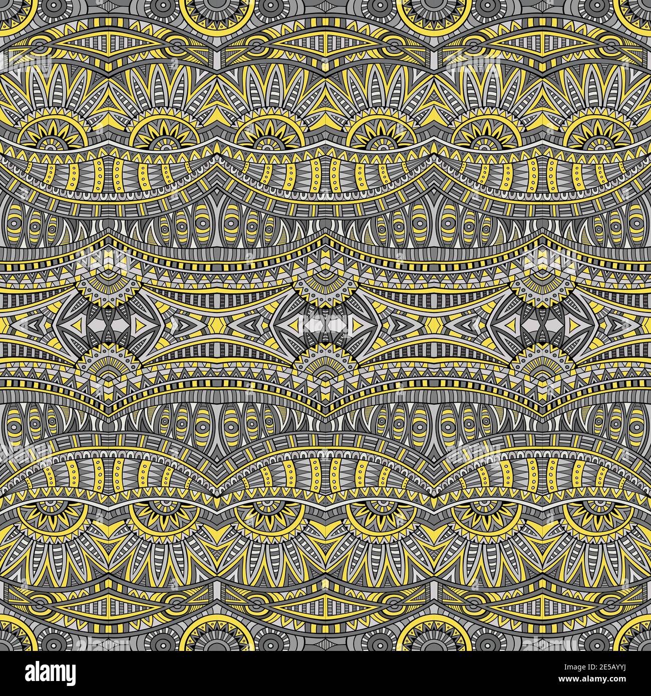 Astratto etnico vintage sfondo giallo e grigio. Illustrazione Vettoriale