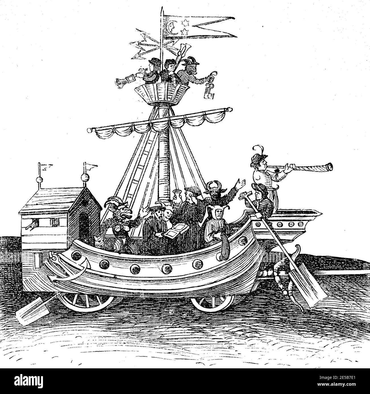 La Schembarthölle dal 1539, Norimberga, Baviera, Germania, divertimento popolare nel XVI e XVII secolo / Die Schembarthölle aus 1539, Nürnberg, Bayern, Deutschland, Volksbelustigung im 16. Und 17. Jahrhundert, Historisch, storico, digitale riproduzione migliorata di un originale del 19 ° secolo / digitale Reproduktion einer Originalvollage aus dem 19. Jahrhundert, Foto Stock