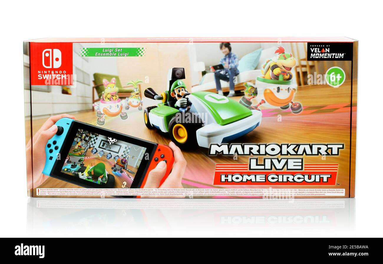 28 dicembre 2020: Pacchetto di Mariokart Live Home Circuit videogioco, Luigi set. Mariokart Live Home Circuit è un videogioco sviluppato e pubblicato da Nin Foto Stock