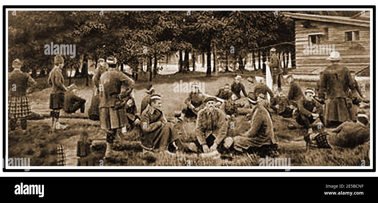 I prigionieri di guerra scozzesi al campo tedesco Sennelager POW. Il nome Sennelager si traduce letteralmente come 'campo sul Senne', un nome che deriva dal 1851 quando l'esercito prussiano usò la zona come campo di addestramento per la loro cavalleria. Divenne poi un centro di addestramento per le forze armate tra il 1888 e il 1918 e fu utilizzato come campo di POW per soldati britannici e francesi, civili e marinai mercantili catturati (compresi i pescatori). Foto Stock