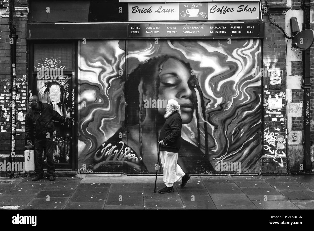 Colorful Street Art/Graffiti a Brick Lane, Londra, Regno Unito. Foto Stock