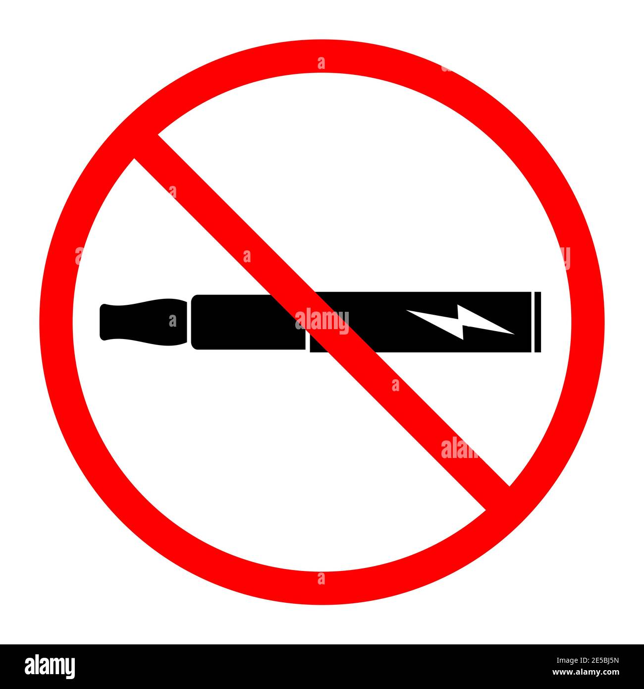Icona del divieto elettronico di sigaretta. È vietato fumare. Stop o BAN rosso con icona sigaretta elettronica. Illustrazione vettoriale. Segnale vietato. Illustrazione Vettoriale