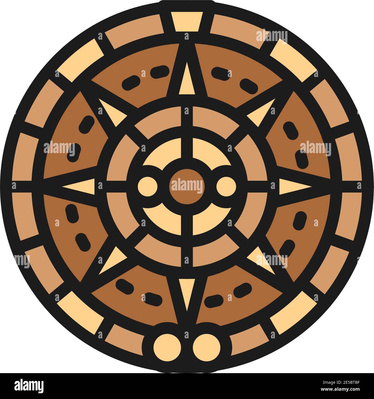Calendario Maya, ornamento etnico messicano linea di colore piatto icona. Illustrazione Vettoriale
