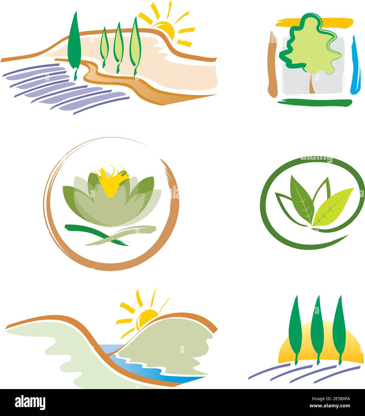 Set di 6 icone naturali per la progettazione di logo Illustrazione Vettoriale