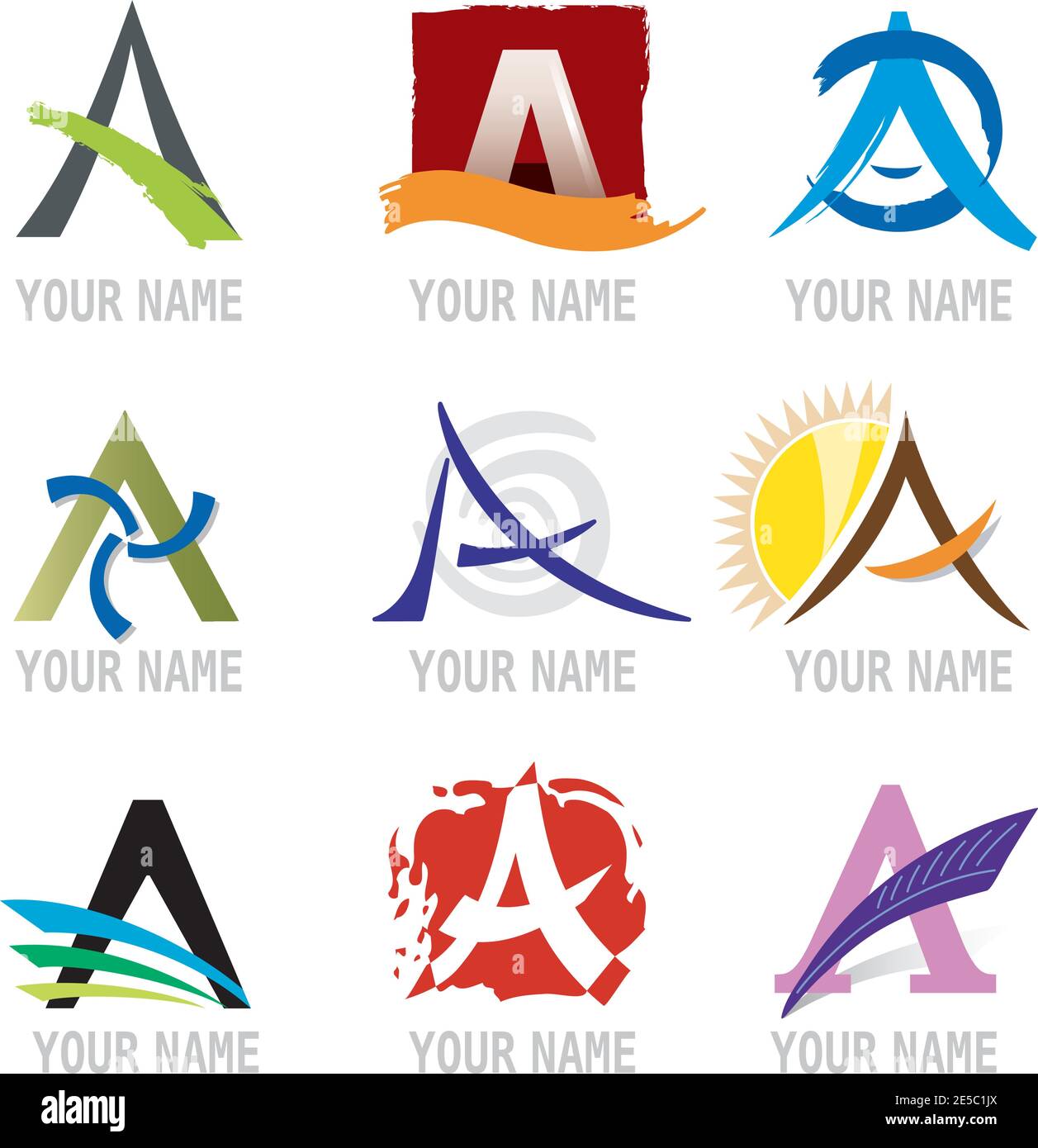 Set di icone della lettera decorativa A - elementi per il logo Design Illustrazione Vettoriale