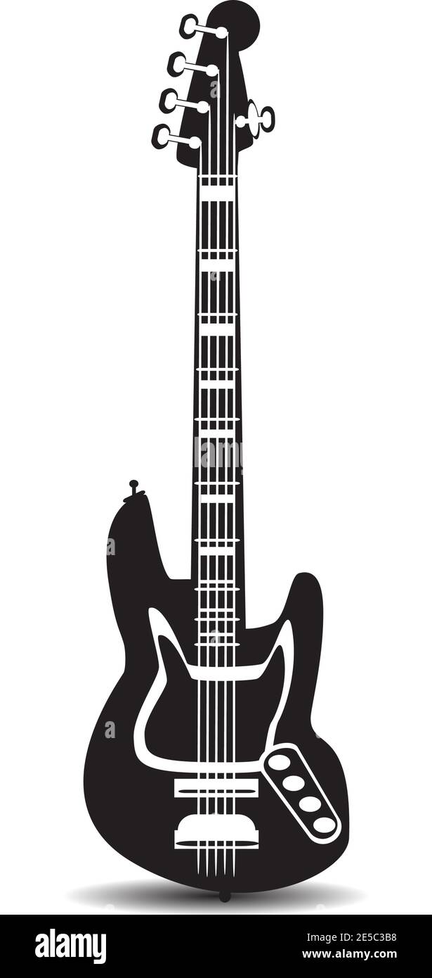 Chitarra elettrica, illustrazione vettoriale in bianco e nero Illustrazione Vettoriale